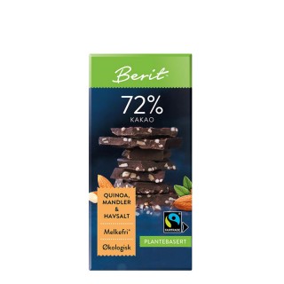 Berit mørk sjokolade 72% med quinoa og mandler – fast lavpris