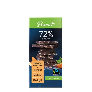 BERIT 72% sjokolade m/quinoa, mandler og havsalt