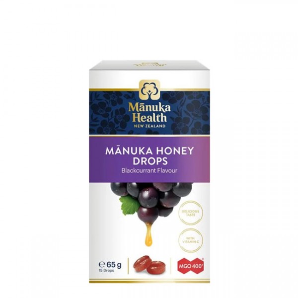 MANUKA HEALTH drops med solbærsmak 65g