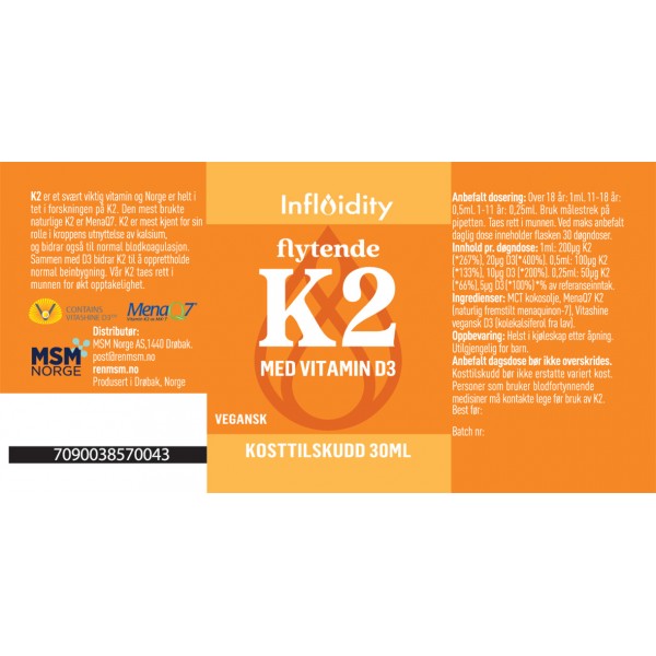 INFLUDIDITY flytende K2 med vegansk D3 30ml