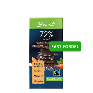 Berit mørk sjokolade 72% med quinoa og mandler – fast lavpris