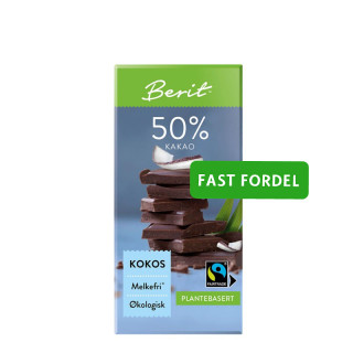 Berit 50 % mørk sjokolade med kokos – vegansk og uten melk