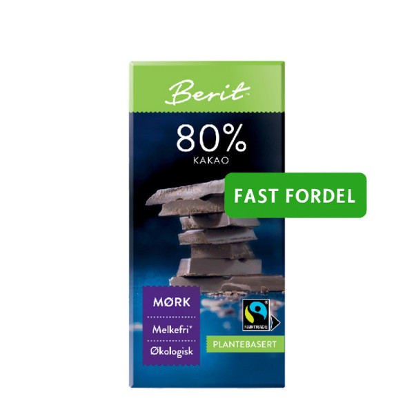 Berit 80 % mørk sjokolade – melkefri og naturlig søtet