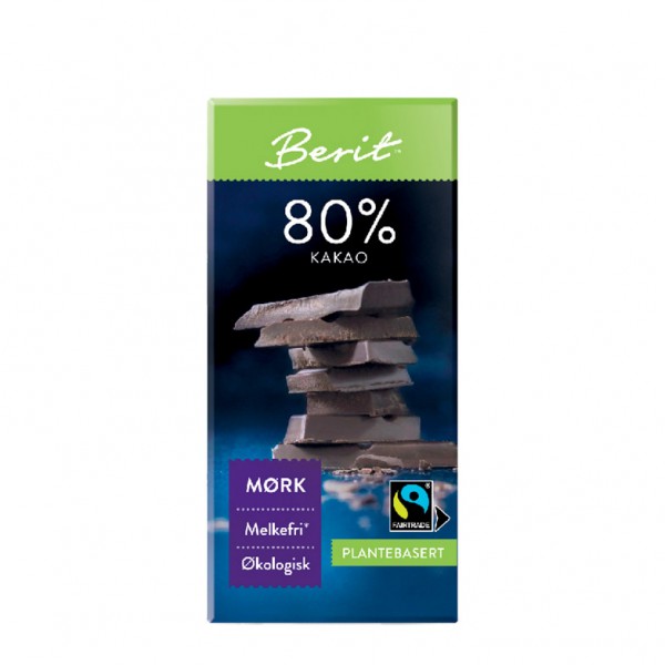 Berit 80 % mørk sjokolade – melkefri og naturlig søtet